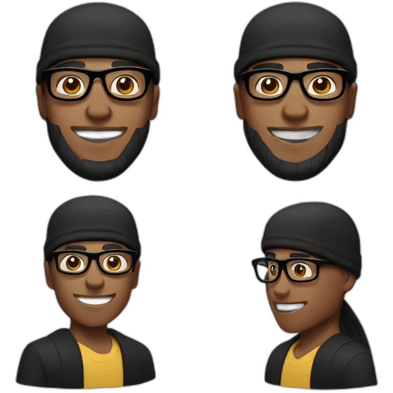 mixed race man with a black durag, square glasses and a gap between his teeth emoji