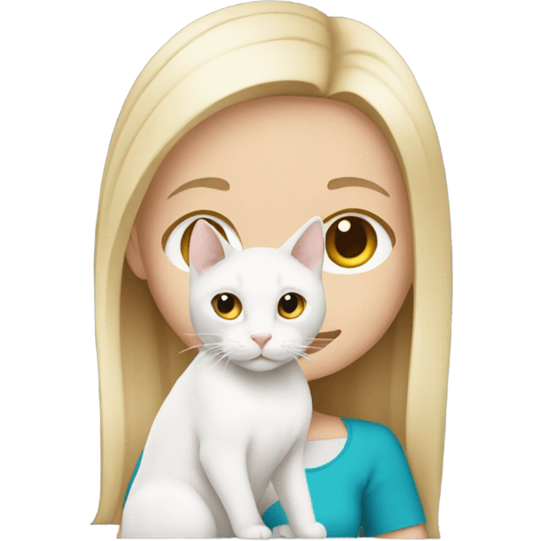 An ash Blonde white girl holding a white cat emoji