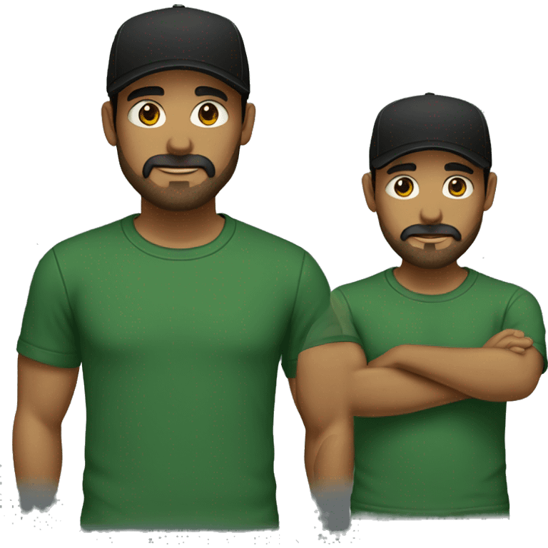 brown man with a dark beard, dark eyes, dark green t-shirt and a BLACK BLACK cap emoji