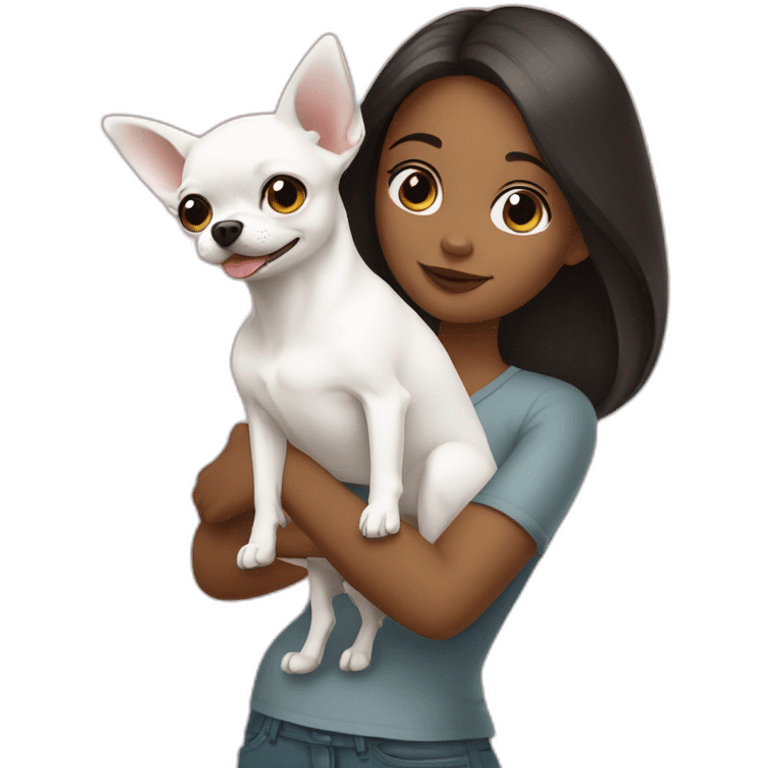 Girl holding white chihuahua  emoji