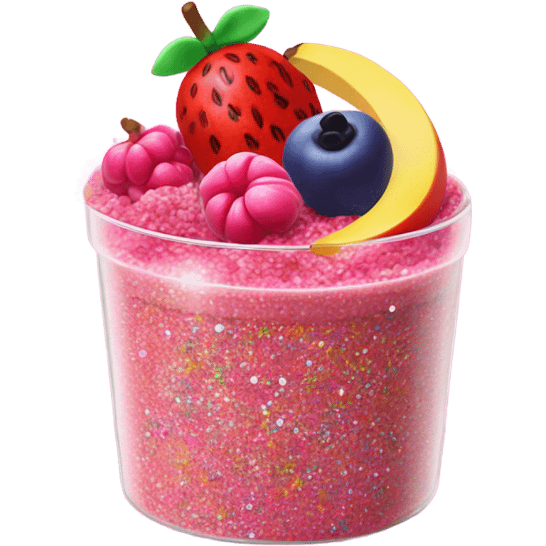 Hot pink oatmeal with fruit and glitter emoji