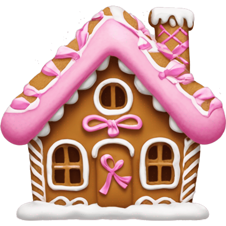 Gingerbread house with a pink bow  emoji