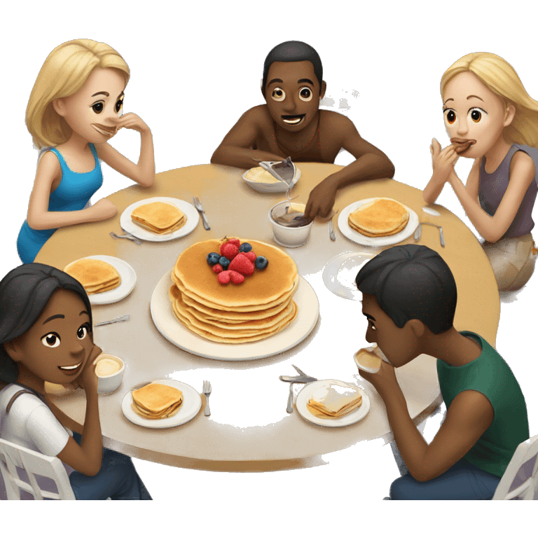 Group of people at table eating pancakes  emoji