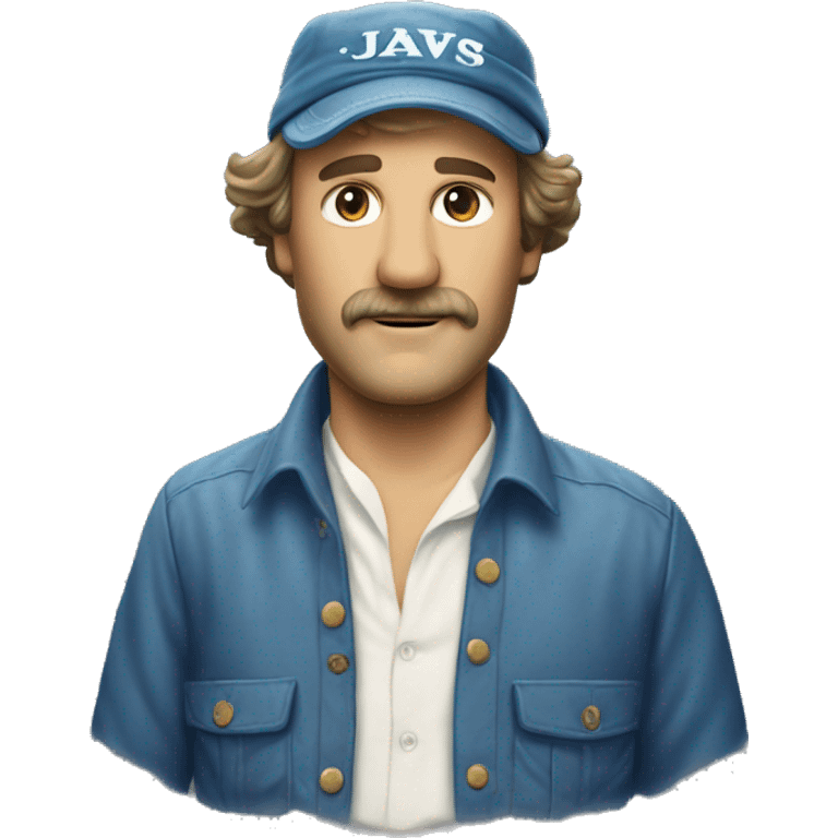 Quint from the movie Jaws, in the clothes he wore in the movie, blue aged bandana on head emoji