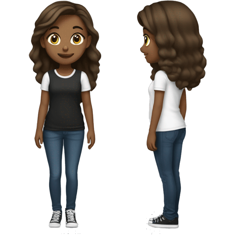  brown hair lil' brown skin teen girl skinny tall 15 years old emoji black long tshirt  emoji