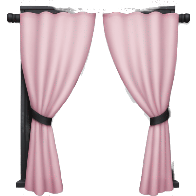 Window with pastel pink curtains, black window frame, it’s snowing outside emoji