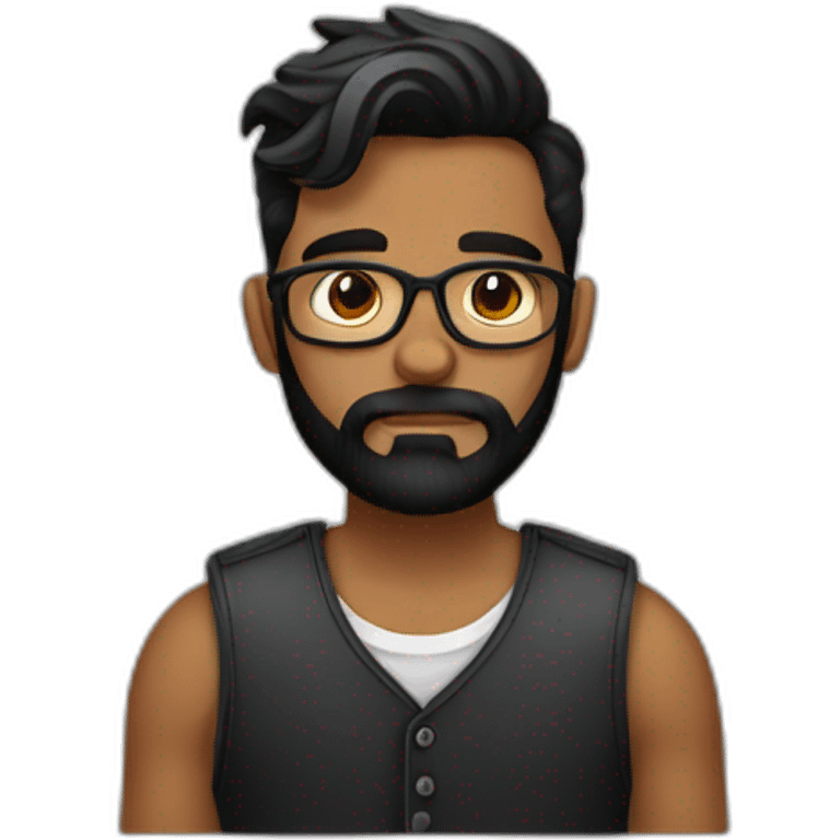 Genera un emoji de un hombre estilo hipster, con cabello negro, barba completa pero corta, color de piel caucásica emoji