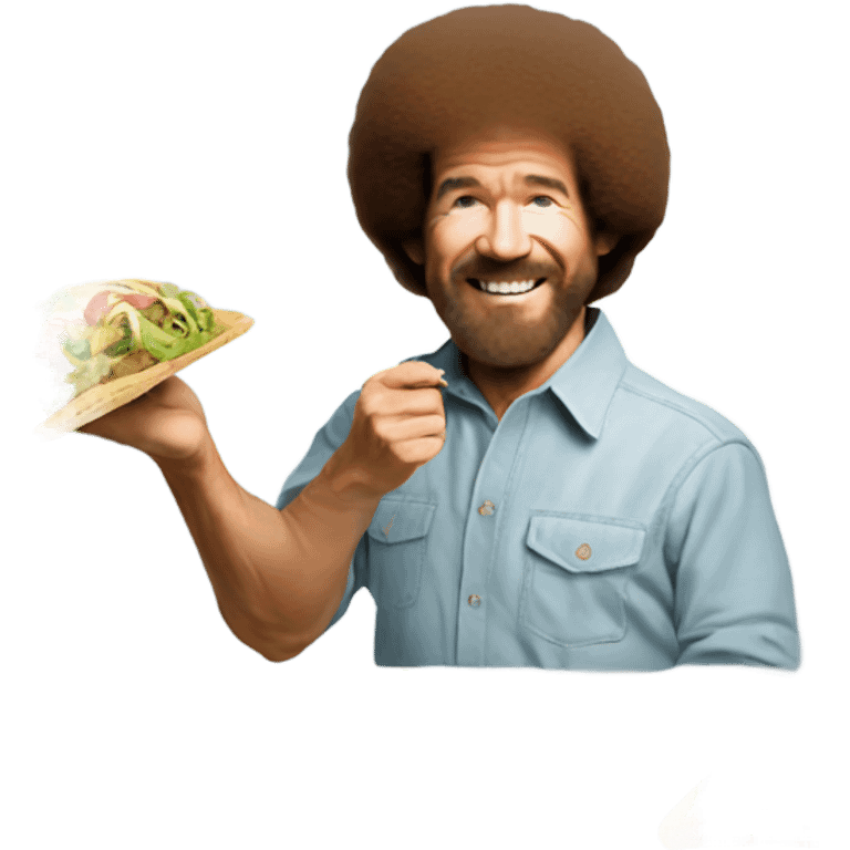 Bob Ross with painting of taco emoji