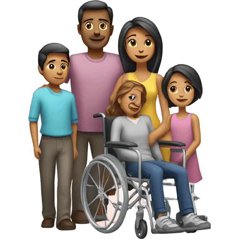 Family with 4, father, mother, girl in wheelchair, girl emoji