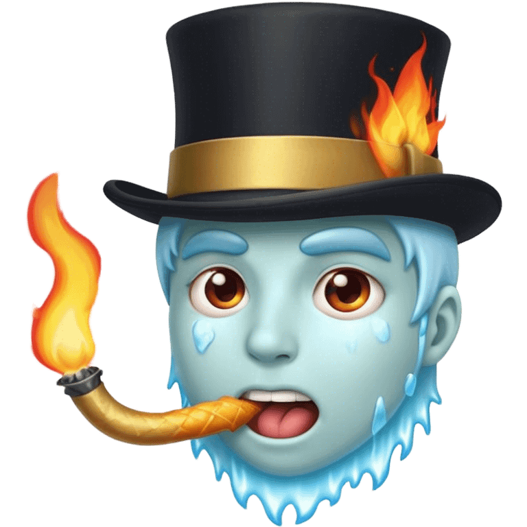 Ice breathing fire out of mouth with tophat emoji