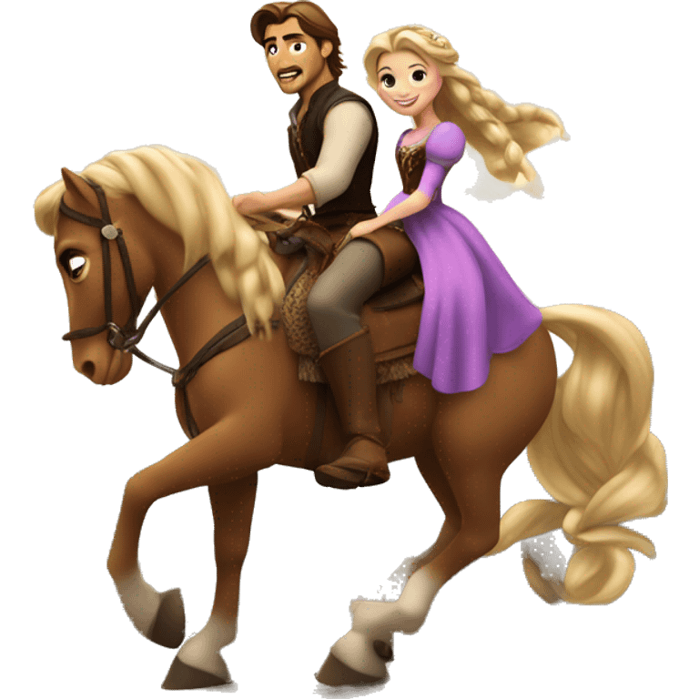 Rapunzel and Flynn Rider, riding on a horse emoji