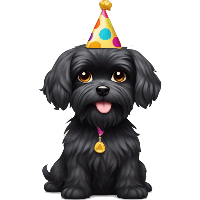 Black Maltese Dog with party hat on emoji