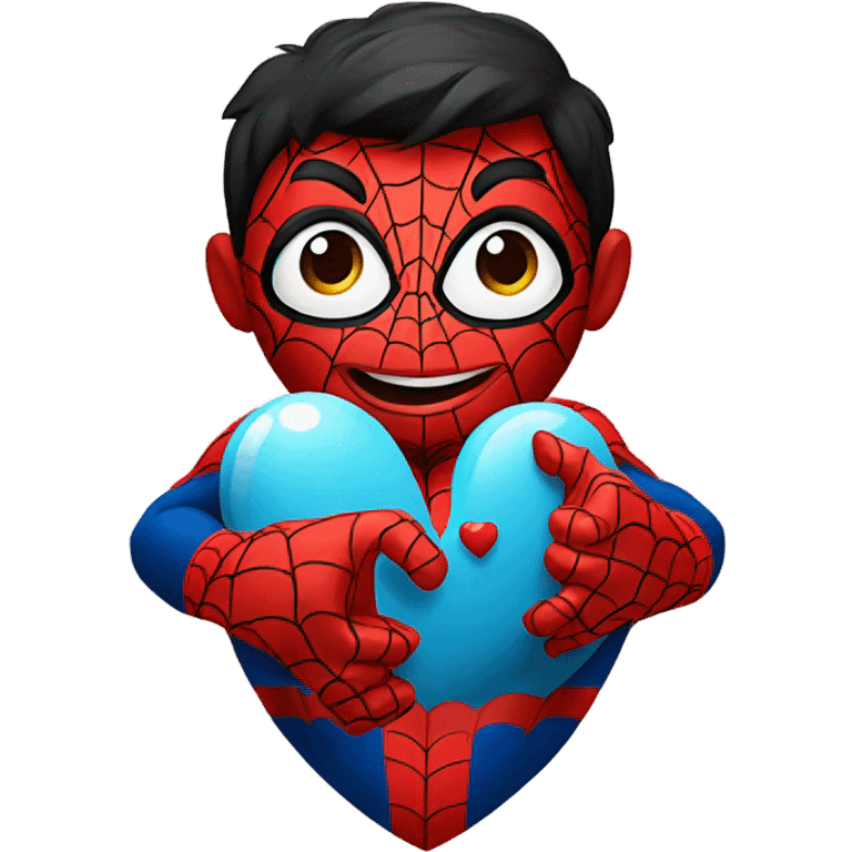 Spiderman holding a heart emoji