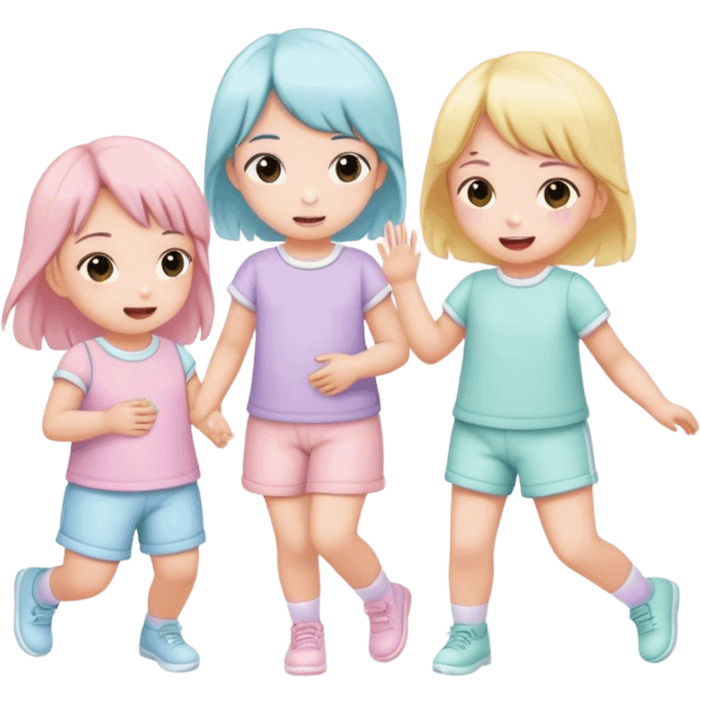 children in pastel clothes play emoji