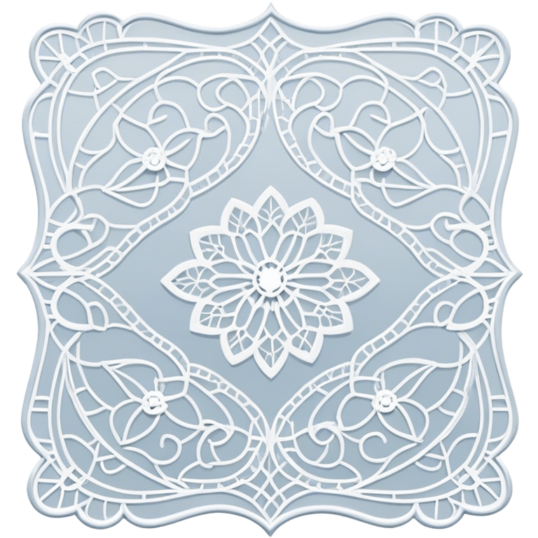 Lace making icon, partially finished lace patterns, shuttle and thread in use, intricate designs, lacework in progress, minimalistic style, clean lines, transparent background. emoji