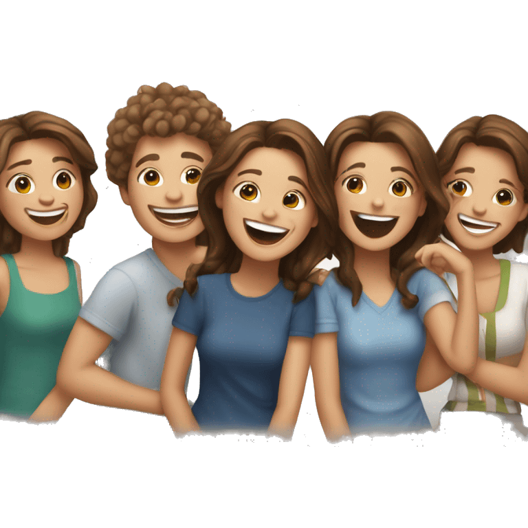 brown haired girl with a beautifull face laughing with friends emoji