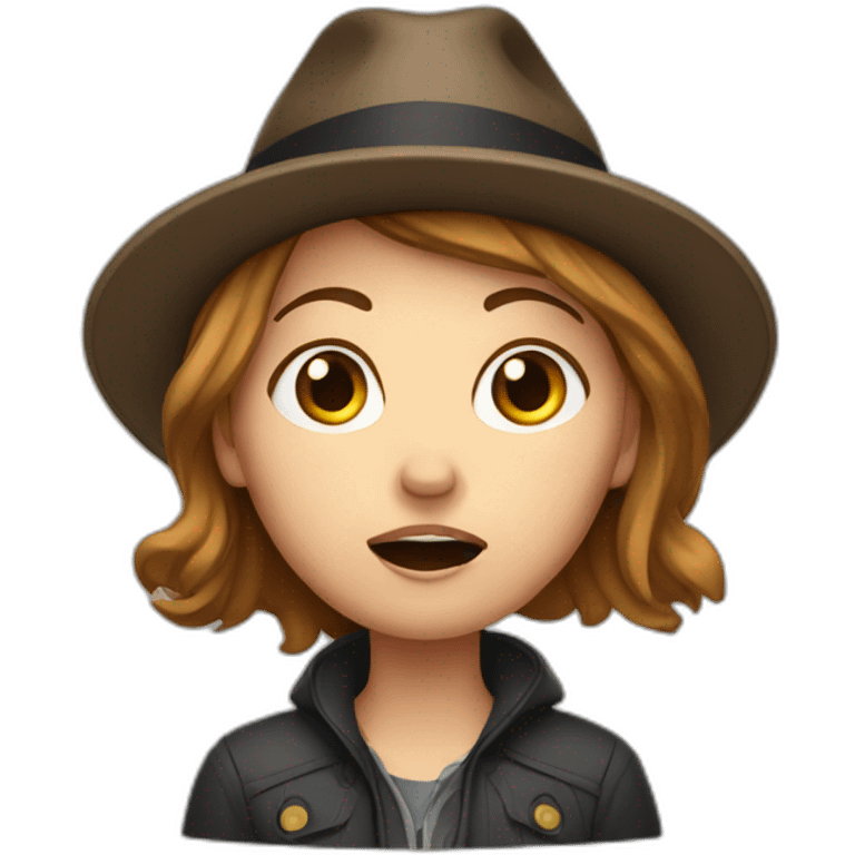 scared white woman brown hair with a hat emoji