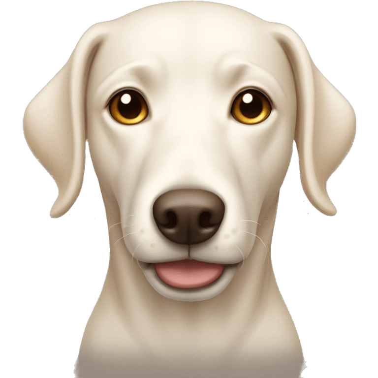 cream white colored dog, long face, pointy ears, brown eyes, light brown nose emoji