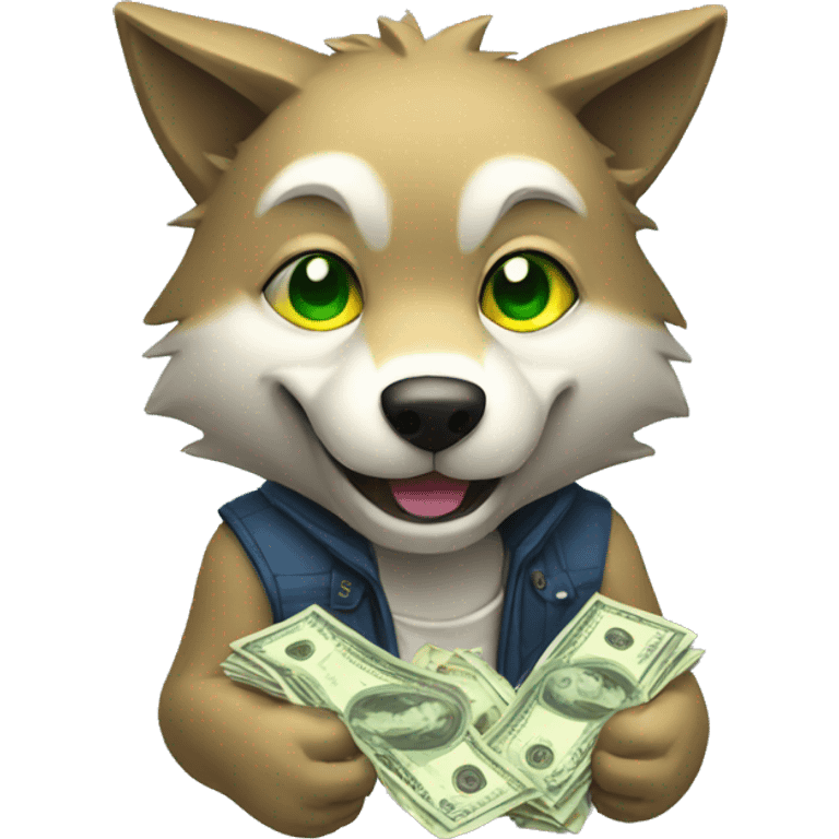 gaming wolf with money emoji