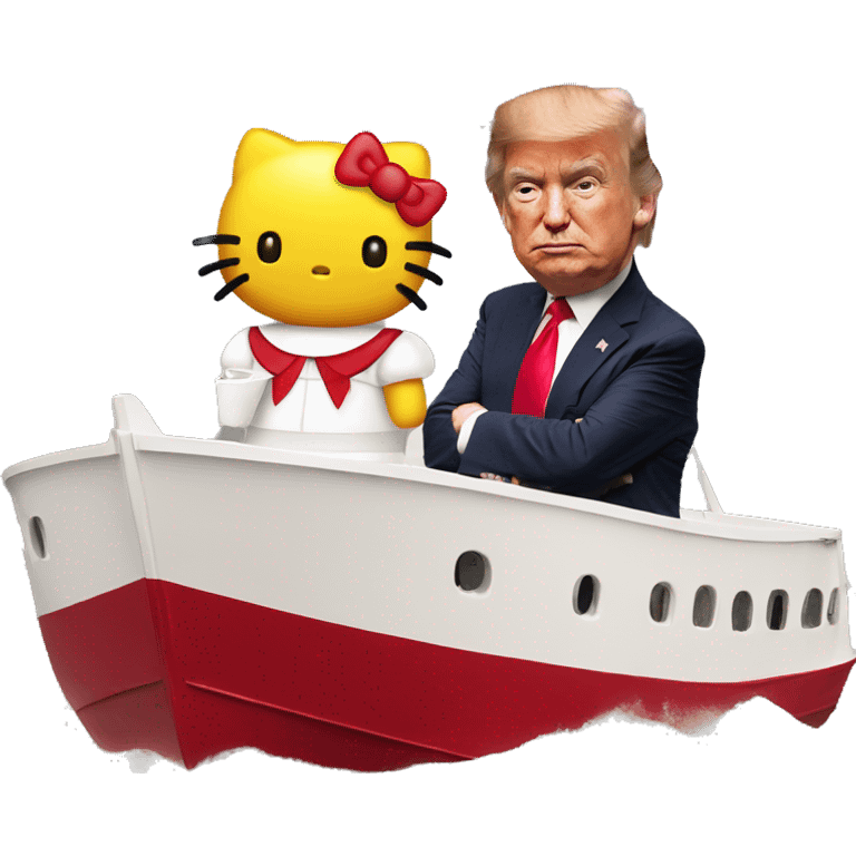 Hello kitty on a boat with trump emoji