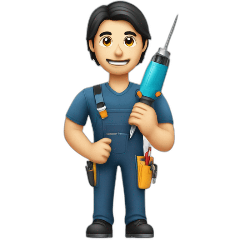 dark hair cell phone repairman holding a screwdriver emoji