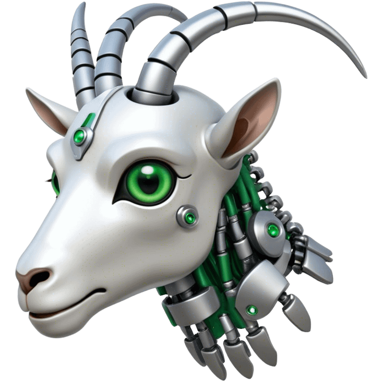 A Goat head in the terminator style green eye emoji