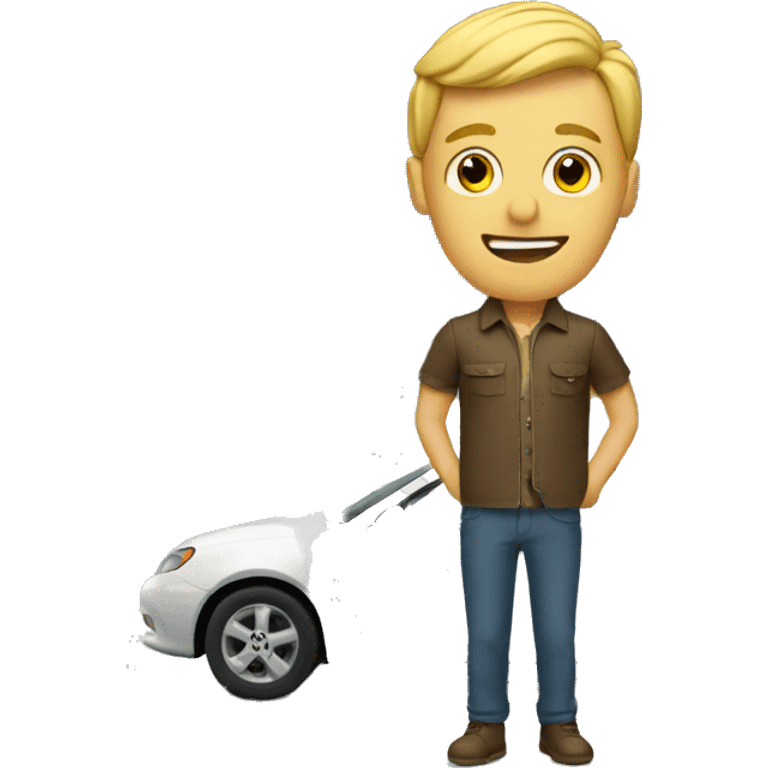 man with car and house behind emoji