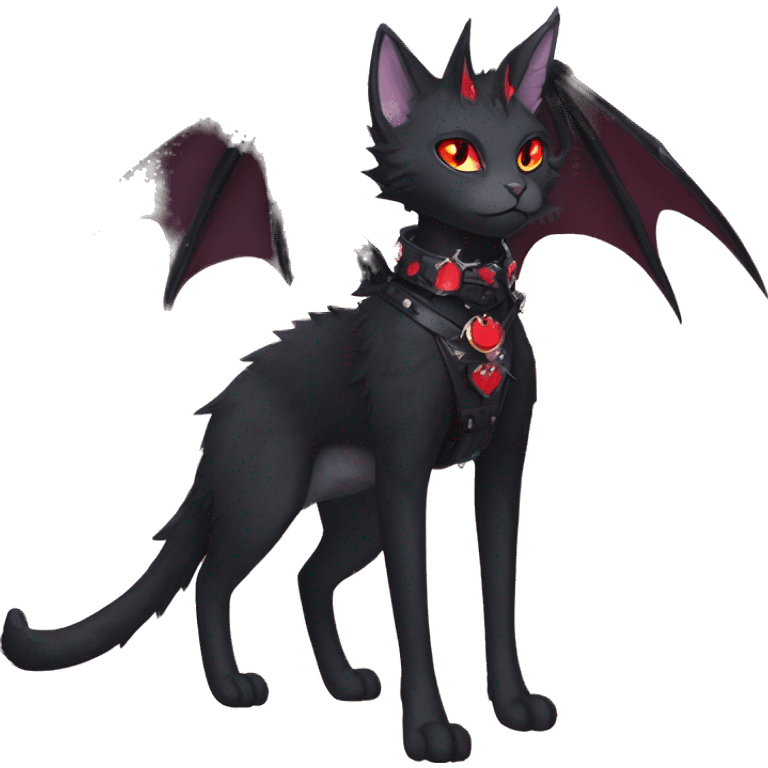 cool edgy elegant beautiful black punk red ethereal fantasy emo pretty nargacuga-bat-cat-Fakemon collar harness full body emoji