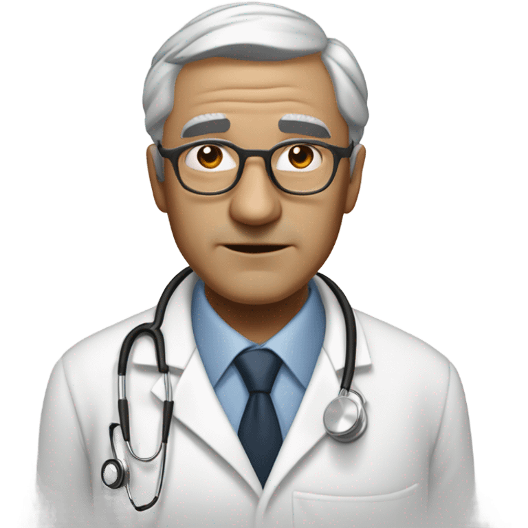 "An older man with thin, neatly combed gray hair, a sharp nose, and a cold, analytical look. He wears a pristine white coat, thin glasses, and carries a stethoscope or medical bag." emoji