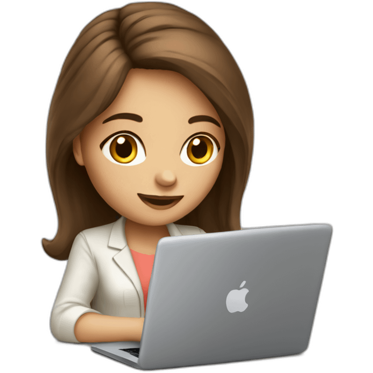 Beautifull programmer girl with brown hair working with MacBook emoji