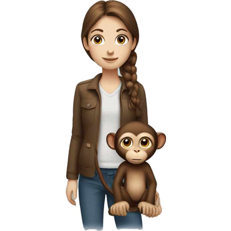 a girl with brown hair and blue eyes holding a monkey emoji