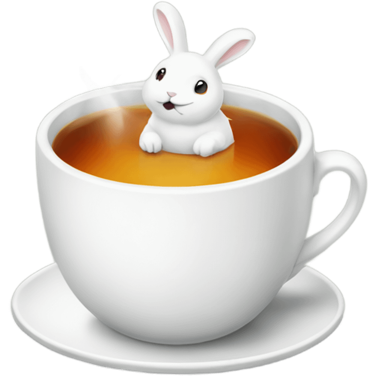 Cup of hot tea with white rabbits  emoji