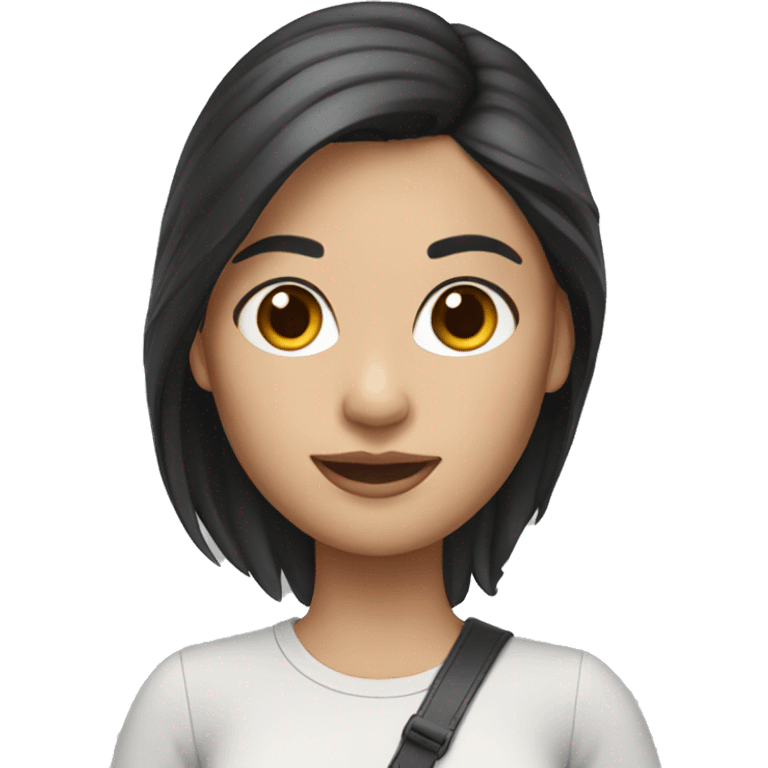 memoji female dark hair with silver laptop emoji