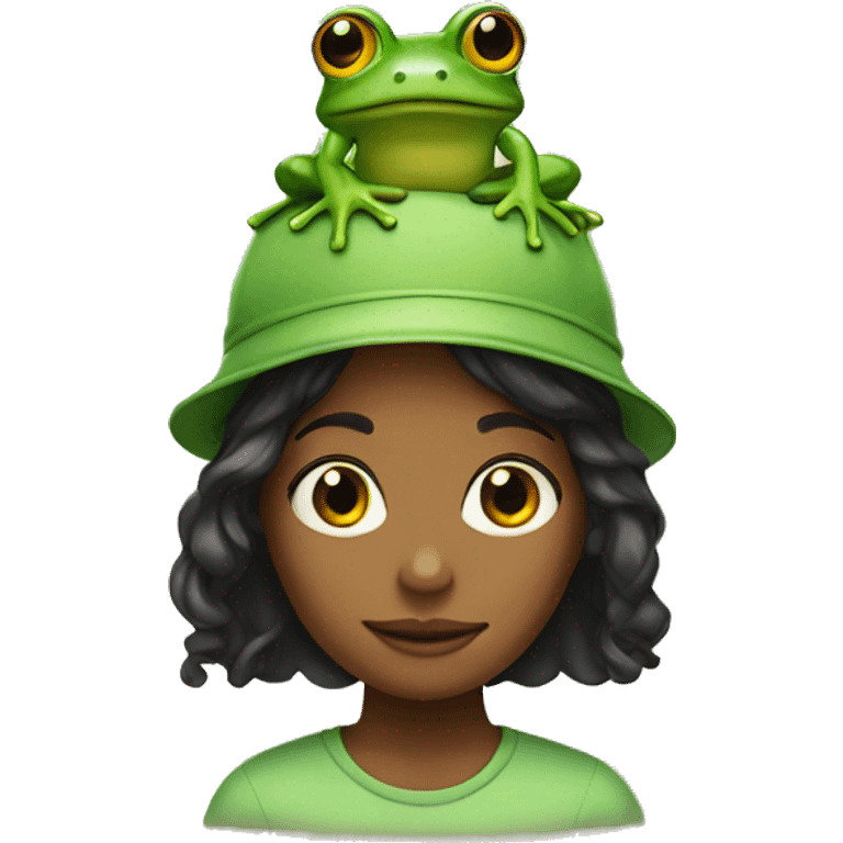 girl wearing a frog hat emoji