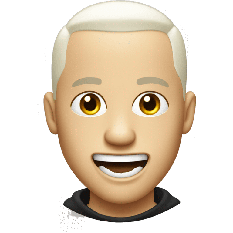 white skinned, rapper with evil laugh, mouth open. buzz cut hair. white pupil emoji