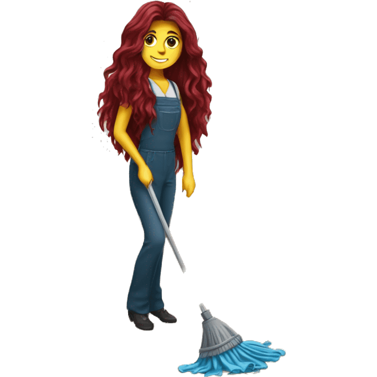 Beautiful burgundy long haired woman mopping the floor emoji