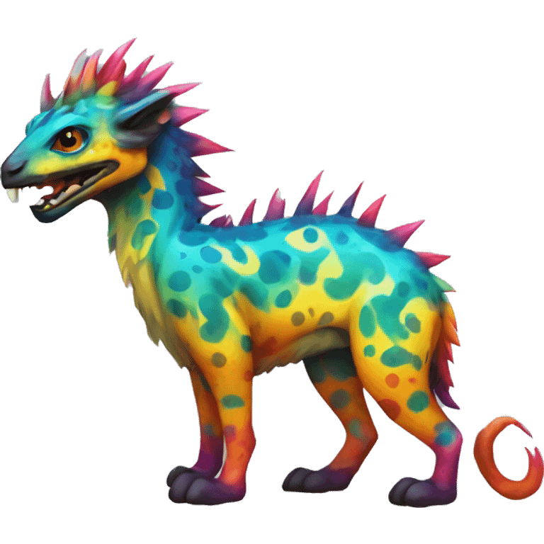 a colorful edgy vernid-fionbri-animal-creature with splash patterns full body emoji