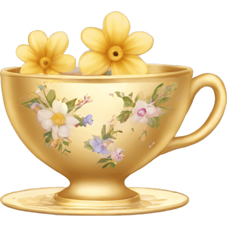 Golden teacup with floral pattern  emoji