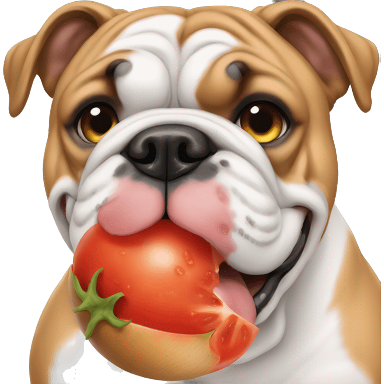 an english bulldog eating a tomato emoji