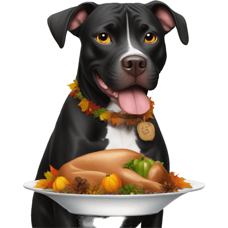 Black pitbull with thanksgiving plate  emoji