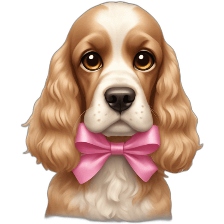 Cocker spaniel with a little pink bow on the top of its head emoji