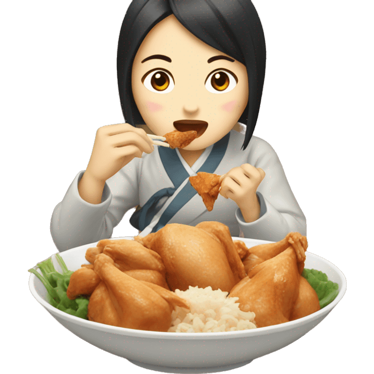 Japan women eating chicken emoji