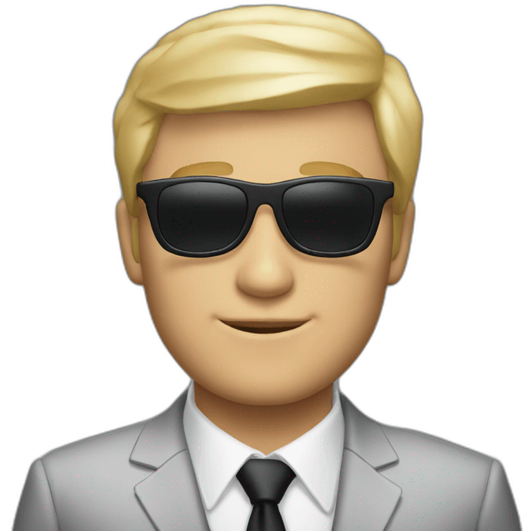 white guy in suit with blonde hair and black non-shinethrough sunglasses emoji