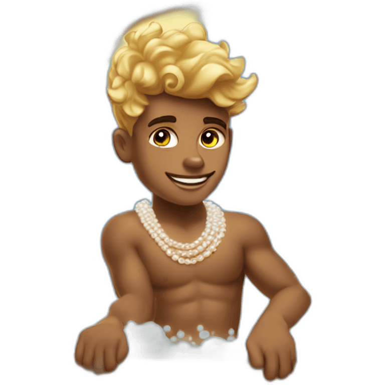 Posh-muscle-boy-with-pearl-necklace-and-rainbow-unicorn-hair-in-golden-bathtub emoji