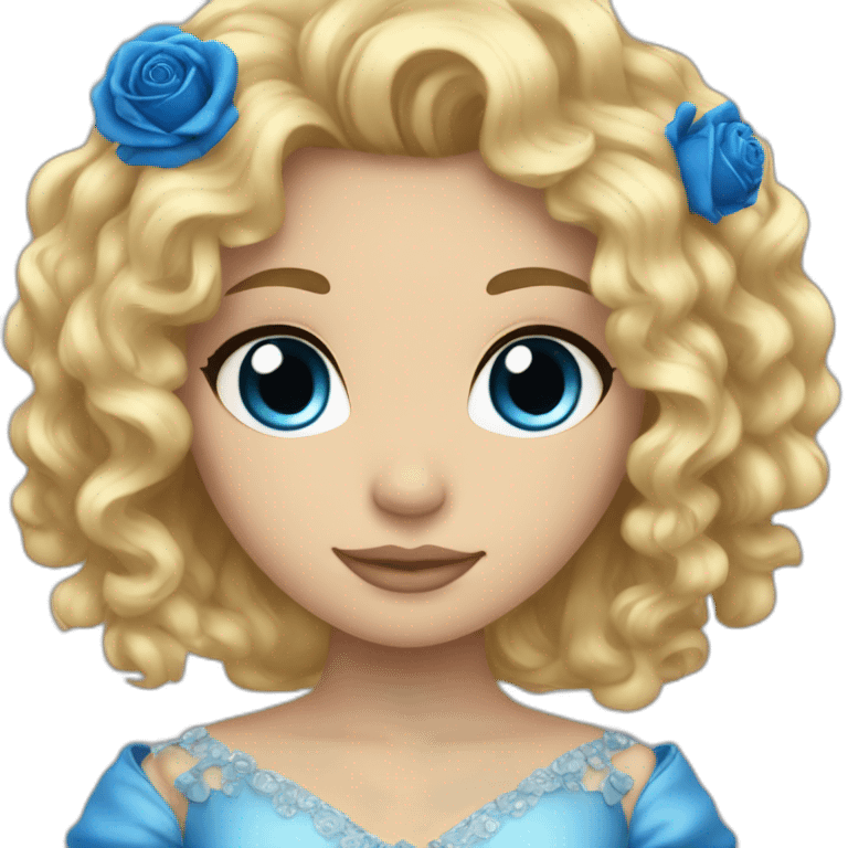 princess curly blonde hair holding a blue rose emoji