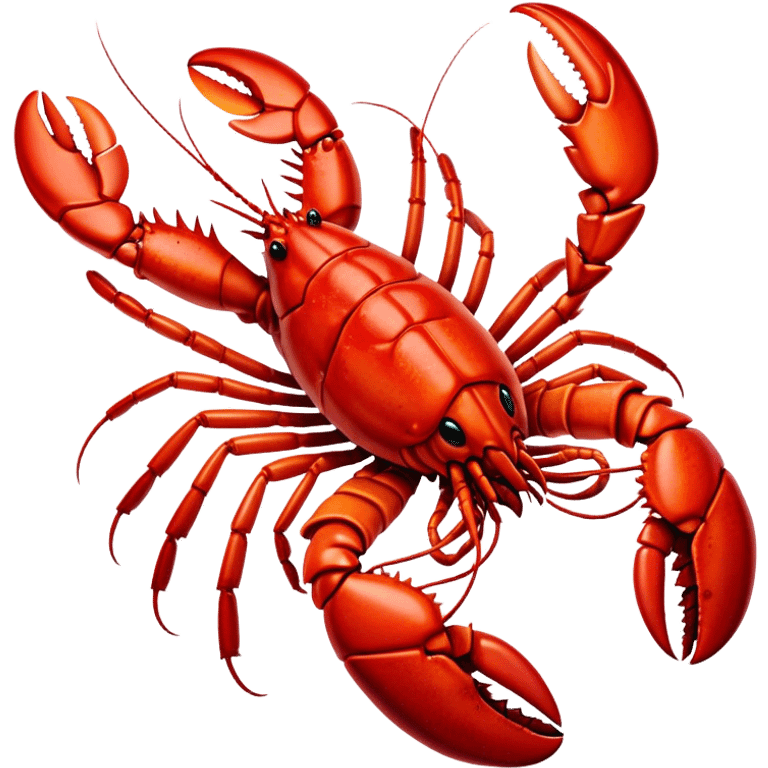 Cinematic bright red rock lobster, detailed hard shell, claws slightly open, freshly cooked, warm glowing tones, rich and indulgent. emoji