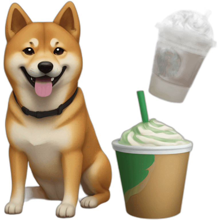 Shiba and malinois dog with Starbucks emoji