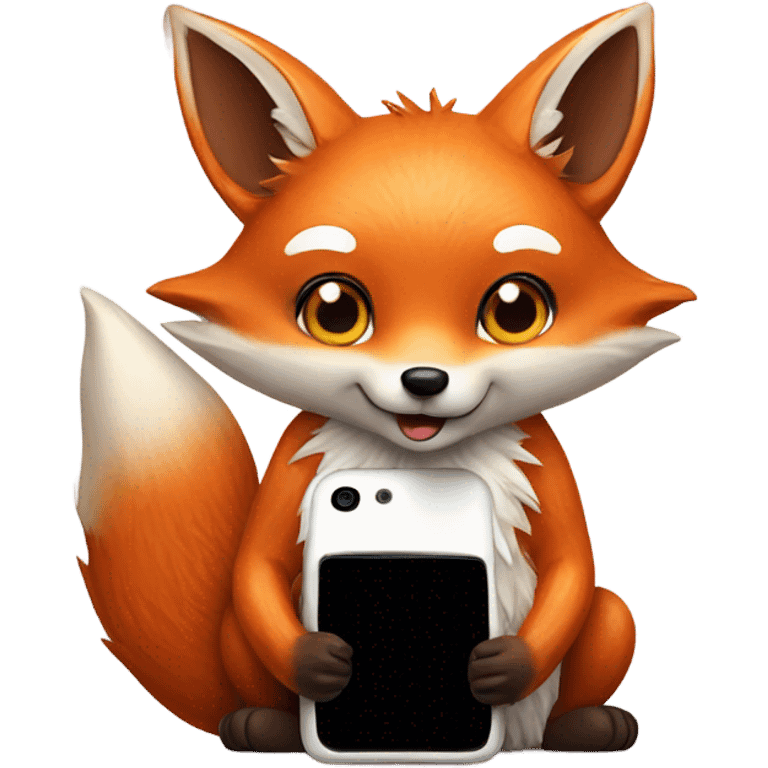 photorealistic detailled kawaii fox with smartphone emoji