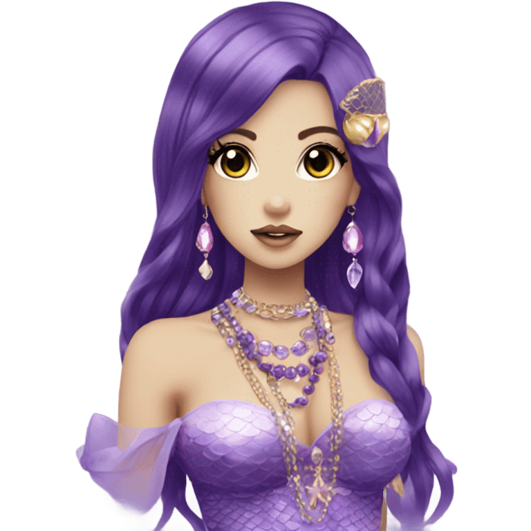 mermaid hime gyaru girl, dark purple hair, jewerly emoji