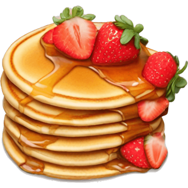 Pancakes with maple syrup and strawberries emoji